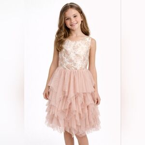 Speechless Pink & Cream Embroidered Tulle Dress Sz 10